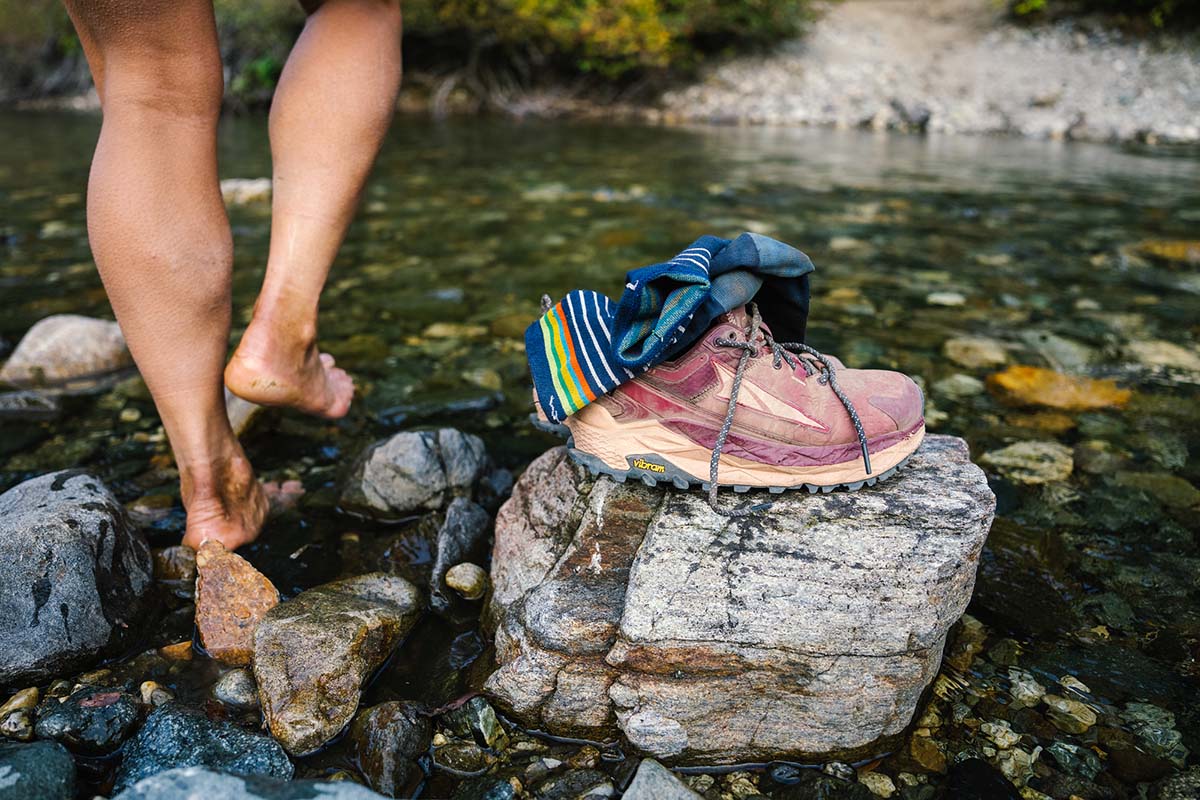 Altra Olympus 5 Hike Low GTX hiking shoe (walking into river)